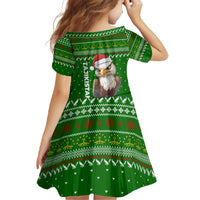 Tajikistan Christmas Family Matching Off The Shoulder Long Sleeve Dress and Hawaiian Shirt with Santa Hat Eagle Green Snowflake Pattern and Holiday Design - Wonder Print Shop
