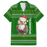 Tajikistan Christmas Family Matching Off The Shoulder Long Sleeve Dress and Hawaiian Shirt with Santa Hat Eagle Green Snowflake Pattern and Holiday Design - Wonder Print Shop