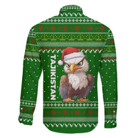 Tajikistan Christmas Family Matching Off The Shoulder Long Sleeve Dress and Hawaiian Shirt with Santa Hat Eagle Green Snowflake Pattern and Holiday Design - Wonder Print Shop