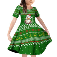 Tajikistan Christmas Family Matching Off Shoulder Short Dress and Hawaiian Shirt with Santa Hat Eagle Green Snowflake Pattern and Holiday Design - Wonder Print Shop