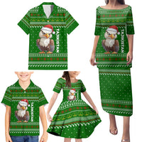 Tajikistan Christmas Family Matching Puletasi and Hawaiian Shirt with Santa Hat Eagle Green Snowflake Pattern and Holiday Design - Wonder Print Shop