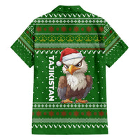 Tajikistan Christmas Family Matching Short Sleeve Bodycon Dress and Hawaiian Shirt with Santa Hat Eagle Green Snowflake Pattern and Holiday Design - Wonder Print Shop