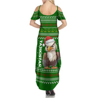 Tajikistan Christmas Family Matching Summer Maxi Dress and Hawaiian Shirt with Santa Hat Eagle Green Snowflake Pattern and Holiday Design - Wonder Print Shop