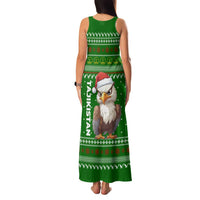 Tajikistan Christmas Family Matching Tank Maxi Dress and Hawaiian Shirt with Santa Hat Eagle Green Snowflake Pattern and Holiday Design - Wonder Print Shop
