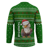 Tajikistan Christmas Hockey Jersey with Santa Hat Eagle Green Snowflake Pattern and Holiday Design - Wonder Print Shop