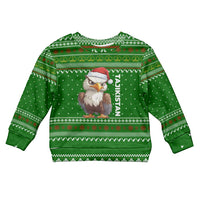 Tajikistan Christmas Kid Ugly Christmas Sweater with Santa Hat Eagle Green Snowflake Pattern and Holiday Design - Wonder Print Shop