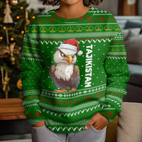 Tajikistan Christmas Kid Ugly Christmas Sweater with Santa Hat Eagle Green Snowflake Pattern and Holiday Design - Wonder Print Shop