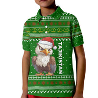 Tajikistan Christmas Kid Polo Shirt with Santa Hat Eagle Green Snowflake Pattern and Holiday Design - Wonder Print Shop