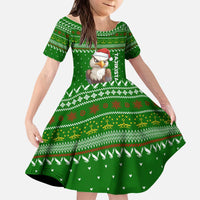 Tajikistan Christmas Kid Short Sleeve Dress with Santa Hat Eagle Green Snowflake Pattern and Holiday Design - Wonder Print Shop