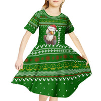 Tajikistan Christmas Kid Short Sleeve Dress with Santa Hat Eagle Green Snowflake Pattern and Holiday Design - Wonder Print Shop
