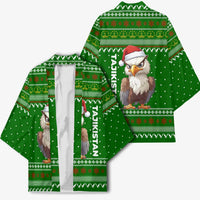 Tajikistan Christmas Kimono with Santa Hat Eagle Green Snowflake Pattern and Holiday Design - Wonder Print Shop