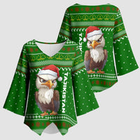 Tajikistan Christmas Kimono Sleeve Blouse with Santa Hat Eagle Green Snowflake Pattern and Holiday Design - Wonder Print Shop