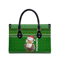 Tajikistan Christmas Leather Bag with Santa Hat Eagle Green Snowflake Pattern and Holiday Design - Wonder Print Shop