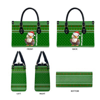 Tajikistan Christmas Leather Bag with Santa Hat Eagle Green Snowflake Pattern and Holiday Design - Wonder Print Shop