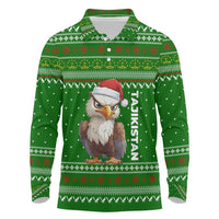 Tajikistan Christmas Long Sleeve Polo Shirt with Santa Hat Eagle Green Snowflake Pattern and Holiday Design - Wonder Print Shop