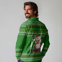 Tajikistan Christmas Long Sleeve Polo Shirt with Santa Hat Eagle Green Snowflake Pattern and Holiday Design - Wonder Print Shop