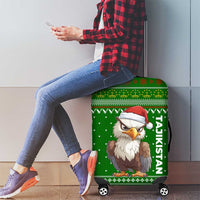 Tajikistan Christmas Luggage Cover with Santa Hat Eagle Green Snowflake Pattern and Holiday Design - Wonder Print Shop