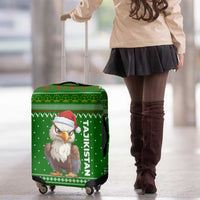 Tajikistan Christmas Luggage Cover with Santa Hat Eagle Green Snowflake Pattern and Holiday Design - Wonder Print Shop