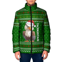 Tajikistan Christmas Padded Jacket with Santa Hat Eagle Green Snowflake Pattern and Holiday Design - Wonder Print Shop