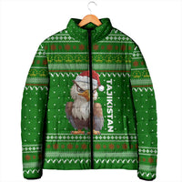 Tajikistan Christmas Padded Jacket with Santa Hat Eagle Green Snowflake Pattern and Holiday Design - Wonder Print Shop
