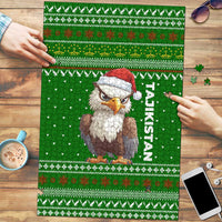 Tajikistan Christmas Puzzle with Santa Hat Eagle Green Snowflake Pattern and Holiday Design - Wonder Print Shop