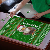 Tajikistan Christmas Puzzle with Santa Hat Eagle Green Snowflake Pattern and Holiday Design - Wonder Print Shop