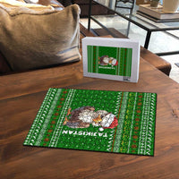 Tajikistan Christmas Puzzle with Santa Hat Eagle Green Snowflake Pattern and Holiday Design - Wonder Print Shop