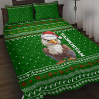 Tajikistan Christmas Quilt Bed Set with Santa Hat Eagle Green Snowflake Pattern and Holiday Design - Wonder Print Shop