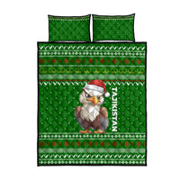 Tajikistan Christmas Quilt Bed Set with Santa Hat Eagle Green Snowflake Pattern and Holiday Design - Wonder Print Shop