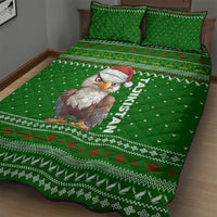 Tajikistan Christmas Quilt Bed Set with Santa Hat Eagle Green Snowflake Pattern and Holiday Design - Wonder Print Shop