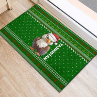 Tajikistan Christmas Rubber Doormat with Santa Hat Eagle Green Snowflake Pattern and Holiday Design - Wonder Print Shop