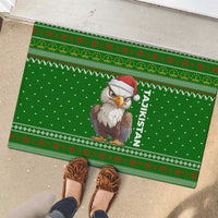 Tajikistan Christmas Rubber Doormat with Santa Hat Eagle Green Snowflake Pattern and Holiday Design - Wonder Print Shop