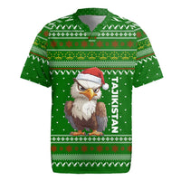 Tajikistan Christmas Rugby Jersey with Santa Hat Eagle Green Snowflake Pattern and Holiday Design - Wonder Print Shop