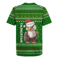 Tajikistan Christmas Rugby Jersey with Santa Hat Eagle Green Snowflake Pattern and Holiday Design - Wonder Print Shop