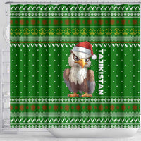 Tajikistan Christmas Shower Curtain with Santa Hat Eagle Green Snowflake Pattern and Holiday Design - Wonder Print Shop