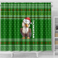 Tajikistan Christmas Shower Curtain with Santa Hat Eagle Green Snowflake Pattern and Holiday Design - Wonder Print Shop