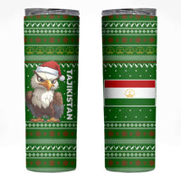 Tajikistan Christmas Skinny Tumbler with Santa Hat Eagle Green Snowflake Pattern and Holiday Design - Wonder Print Shop
