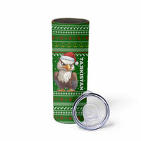 Tajikistan Christmas Skinny Tumbler with Santa Hat Eagle Green Snowflake Pattern and Holiday Design - Wonder Print Shop