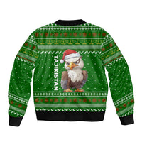 Tajikistan Christmas Sleeve Zip Bomber Jacket with Santa Hat Eagle Green Snowflake Pattern and Holiday Design - Wonder Print Shop