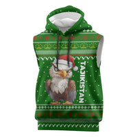 Tajikistan Christmas Sleeveless Hoodie with Santa Hat Eagle Green Snowflake Pattern and Holiday Design - Wonder Print Shop