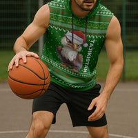 Tajikistan Christmas Sleeveless Hoodie with Santa Hat Eagle Green Snowflake Pattern and Holiday Design - Wonder Print Shop
