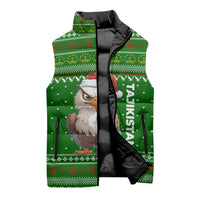 Tajikistan Christmas Sleeveless Puffer Jacket with Santa Hat Eagle Green Snowflake Pattern and Holiday Design - Wonder Print Shop