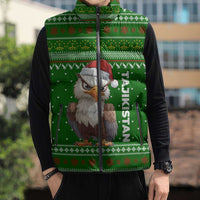 Tajikistan Christmas Sleeveless Puffer Jacket with Santa Hat Eagle Green Snowflake Pattern and Holiday Design - Wonder Print Shop