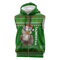 Tajikistan Christmas Sleeveless Zip Hoodie with Santa Hat Eagle Green Snowflake Pattern and Holiday Design - Wonder Print Shop