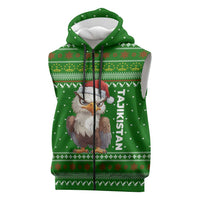 Tajikistan Christmas Sleeveless Zip Hoodie with Santa Hat Eagle Green Snowflake Pattern and Holiday Design - Wonder Print Shop