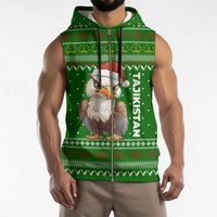 Tajikistan Christmas Sleeveless Zip Hoodie with Santa Hat Eagle Green Snowflake Pattern and Holiday Design - Wonder Print Shop