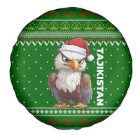 Tajikistan Christmas Spare Tire Cover with Santa Hat Eagle Green Snowflake Pattern and Holiday Design - Wonder Print Shop