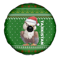 Tajikistan Christmas Spare Tire Cover with Santa Hat Eagle Green Snowflake Pattern and Holiday Design - Wonder Print Shop