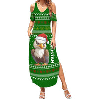 Tajikistan Christmas Summer Maxi Dress with Santa Hat Eagle Green Snowflake Pattern and Holiday Design - Wonder Print Shop