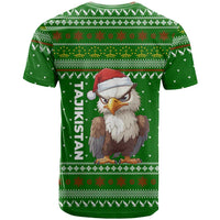 Tajikistan Christmas T Shirt with Santa Hat Eagle Green Snowflake Pattern and Holiday Design - Wonder Print Shop